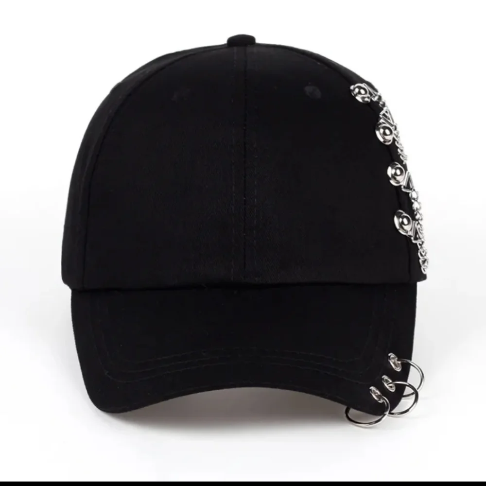 New woman black adjustable baseball cap hat with dangling pieces - Picture 3 of 4